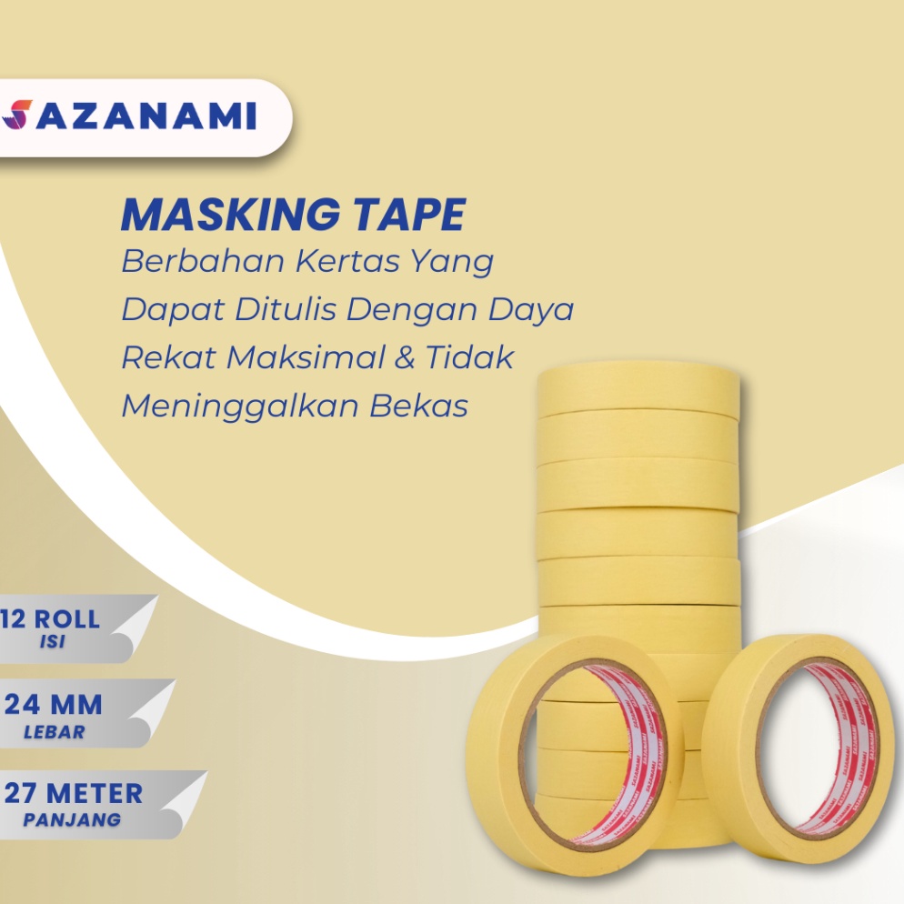 

ART B4O5 Lakban Kertas Masking Tape 1 24mm x 27m Sazanami Tape isolasi kertas