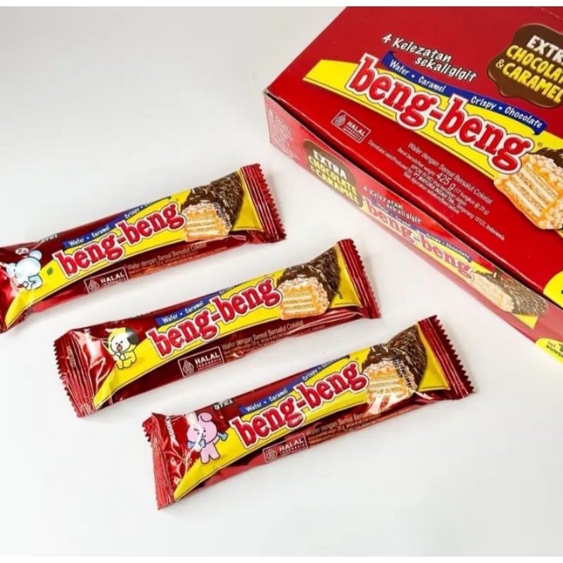 

beng beng . extra cocolate karamel reguler. 1 box isi 17 pcs x 25 grm