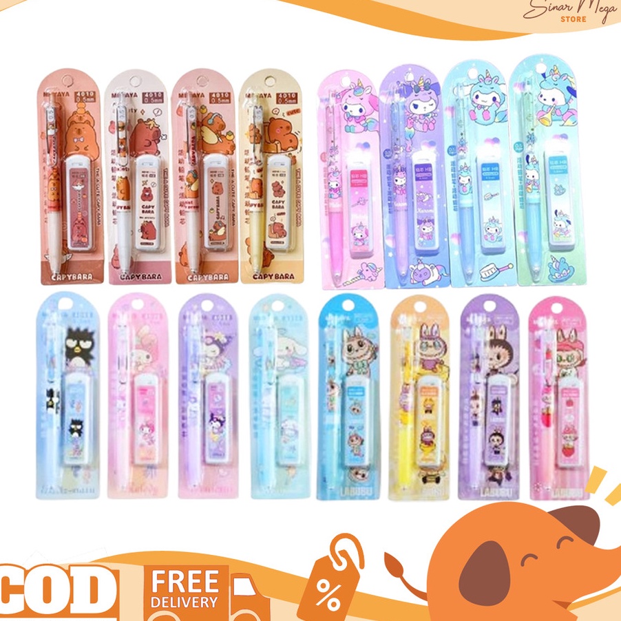 

KF7 Fancy Pensil Mekanik HB 5mm Set Mechanical Pencil With Refill LABUBU CAPYBARA