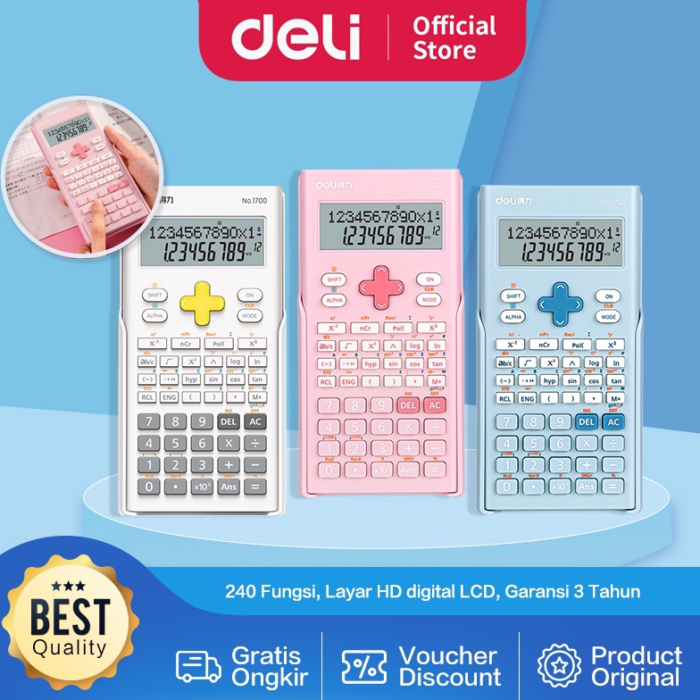 

ART X7F6 Deli Calculator Scientific Kalkulator 24 Fungsi Kalkulasi 3 Warna 17