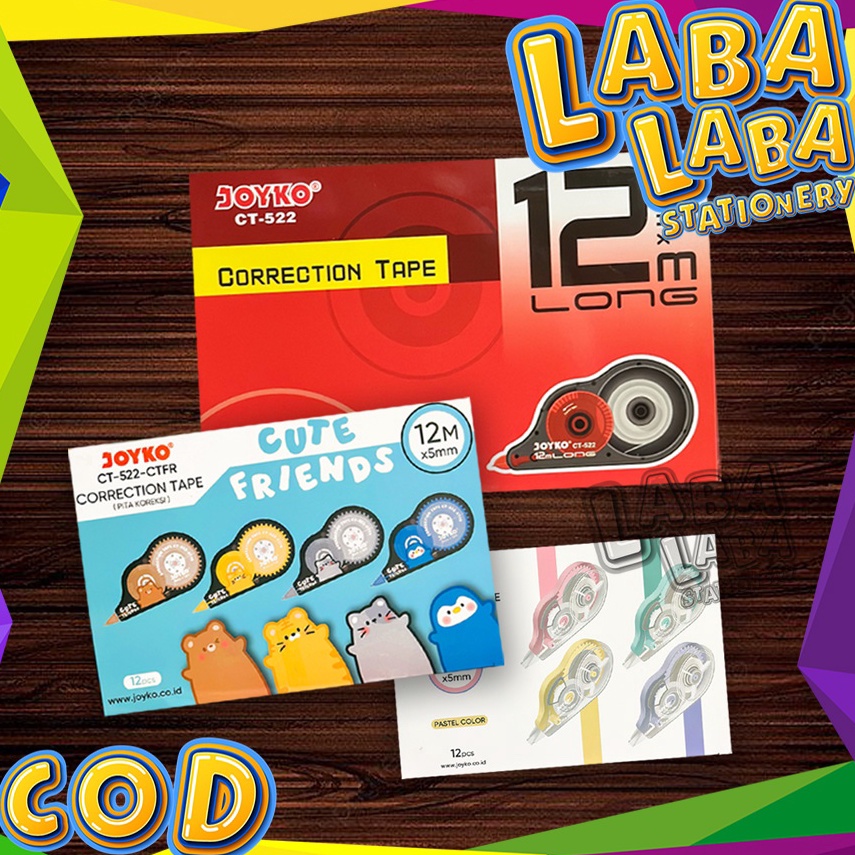 

ART Q4V9 LabaLabaStationery Correction Tape Tipe X Kertas Joyko CT522 LUSIN 12 PC