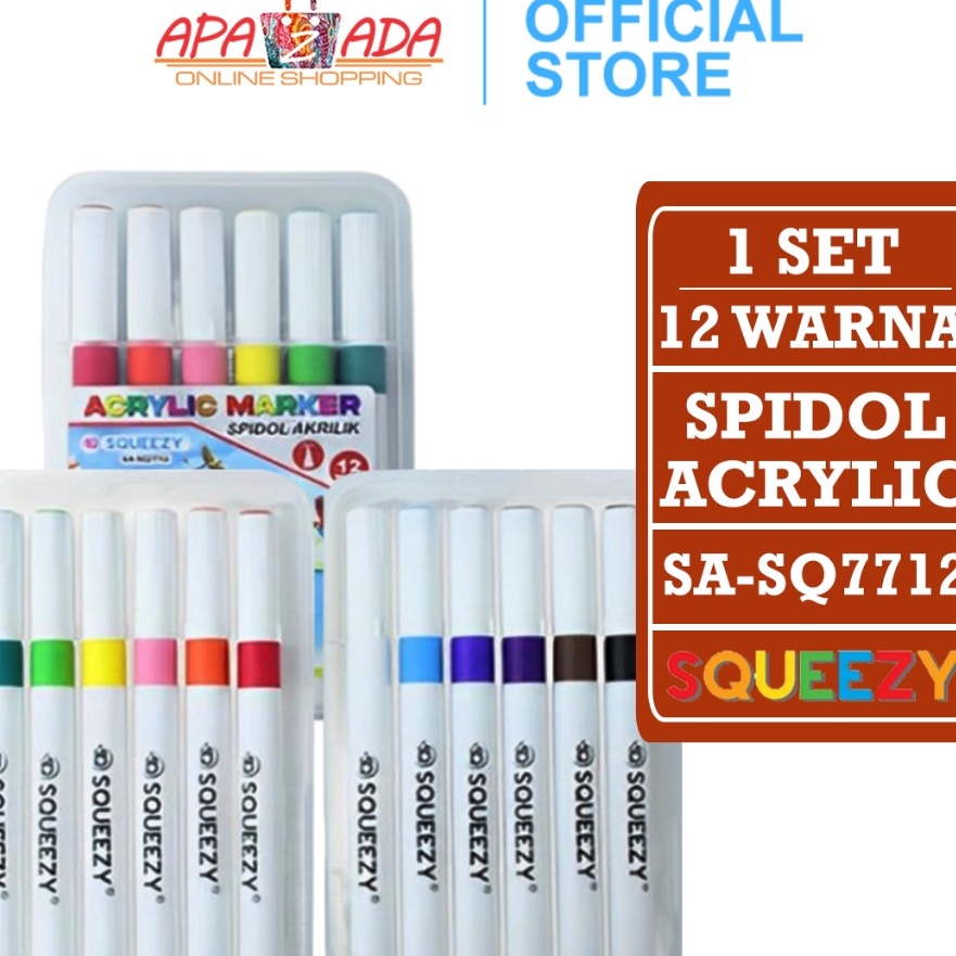 

KI3 Apazada Spidol Akrilik 1 Set 12 Warna Pena Cat Acrylic Marker Squeezy SASQ7712