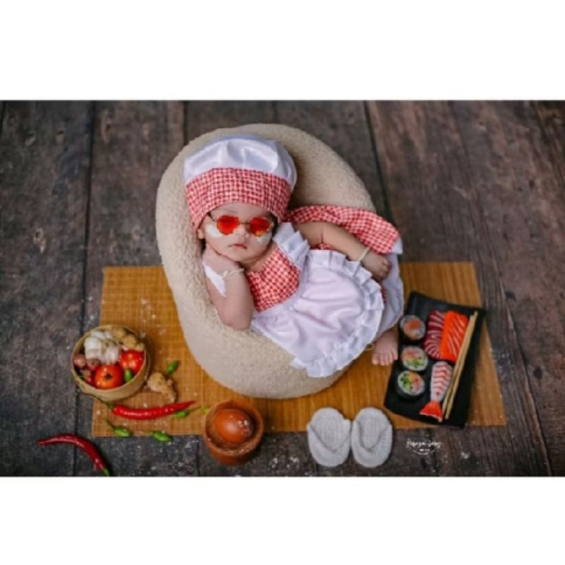 New Katalog Baju koki Chef Perempuan kostum foto banyu Newborn properti bayi Newborn