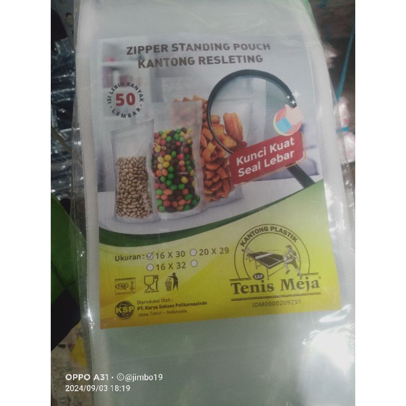 STANDING POUCH 16X30 ZIPPER / PLASTIK BERDIRI