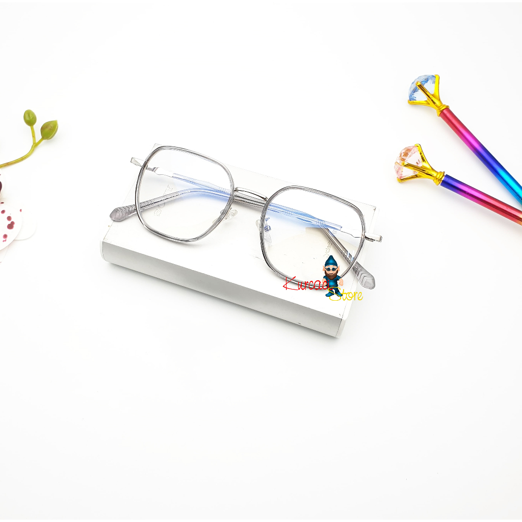 Frame Kacamata Minus Retro Photocromic Blueray Holly Kotak Ouval Nosepad Gantung Pria Wanita