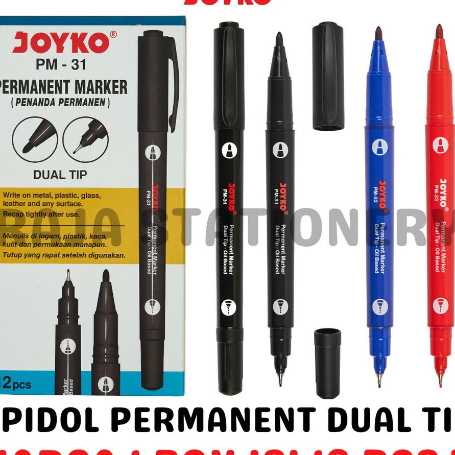 

Price JOYKO PERMANENT MARKER SPIDOL PERMANEN JOYKO HITAM BIRU MERAH 12PCS