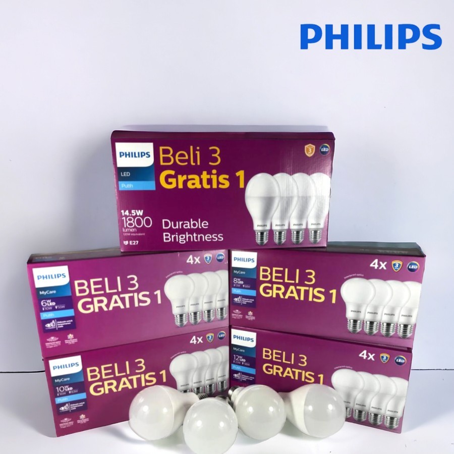 Lampu Philips LED Bulb 14.5w Pack Promo 3 gratis 1 / 3+1 / 14,5watt 14,5 w watt