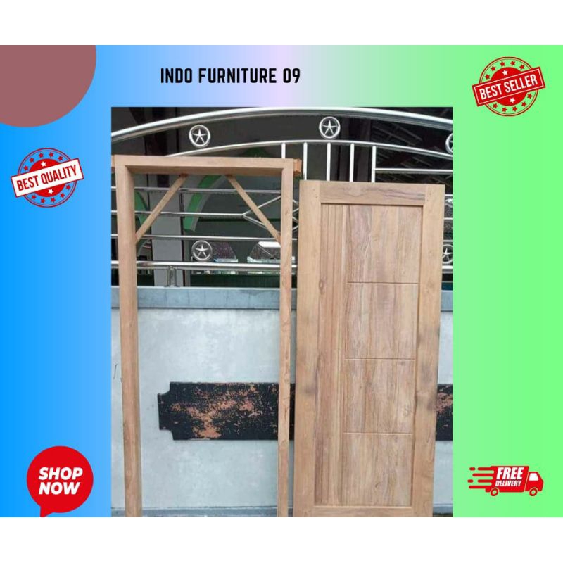 Ready stock daun pintu dan kusen 1set pintu rumah kayu mahoni ukuran pintu 200x80