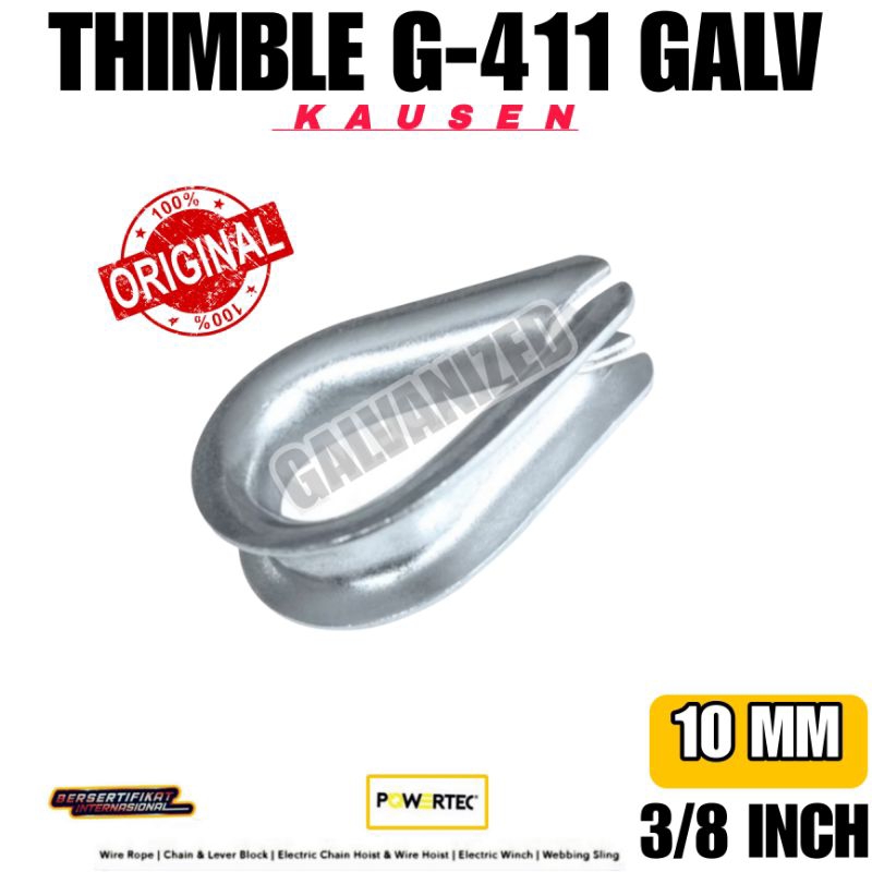 THIMBLE WIRE ROPE KAUSEN SLING G-411 10MM-3/8 INCH GALVANIZED | POWERTEC THIMBLE WIRE ROPE KAUSEN SL