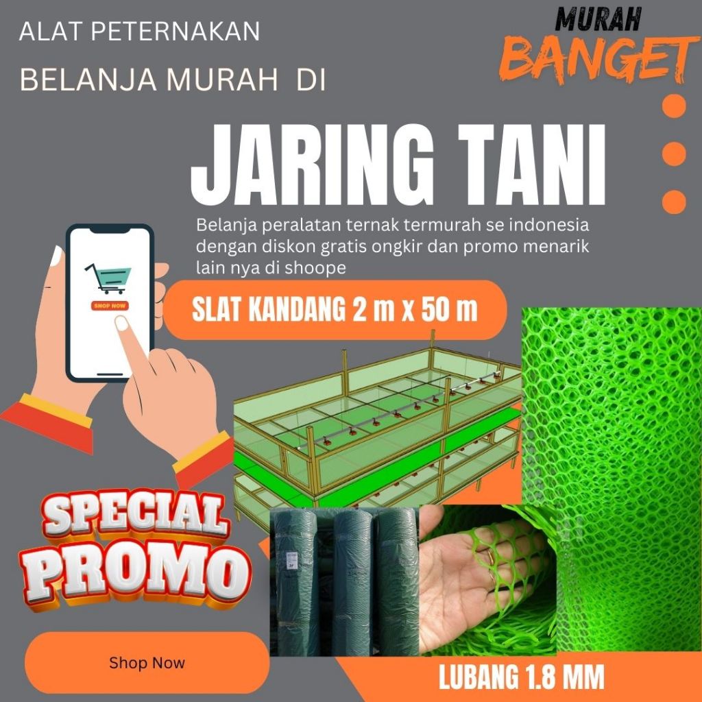 SLAT PLASTIK JARING MESH 2meter x 50 meter alas Lantai Kandang Ayam
