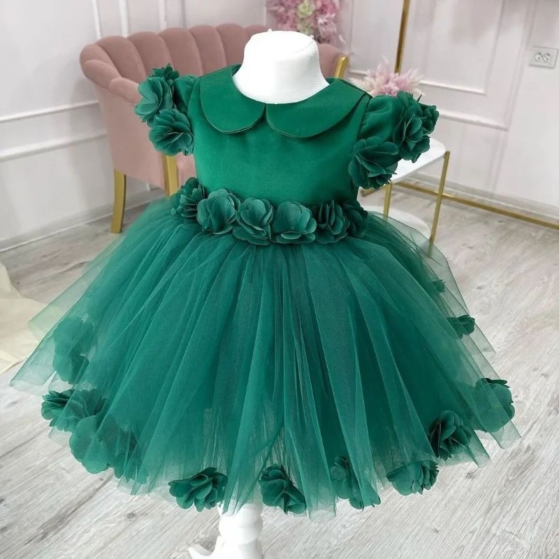 gaun pesta anak emerald/hijau botol/baju pesta baby