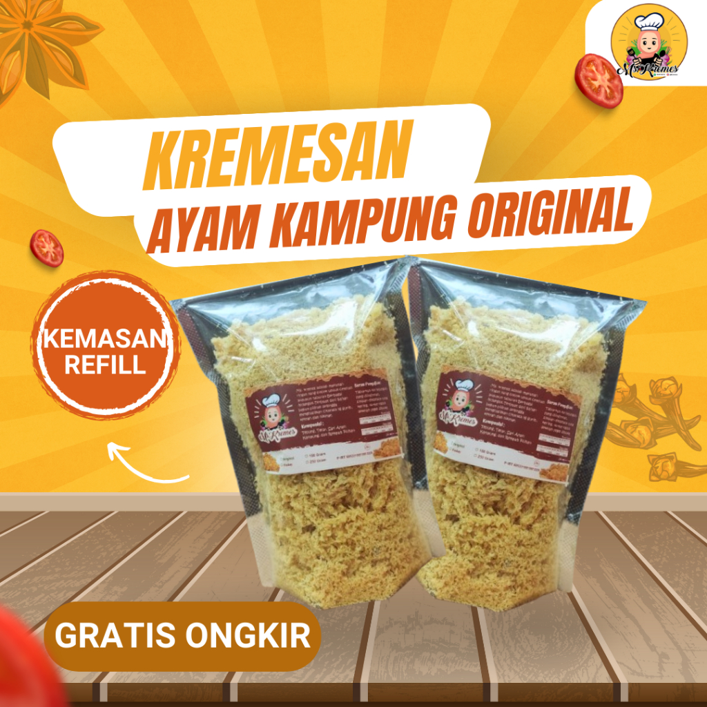 

Kremes Kremesan Ayam kampung Original Pouch Premium tanpa MSG Tanpa Gula Tambahan Tanpa Pengawet