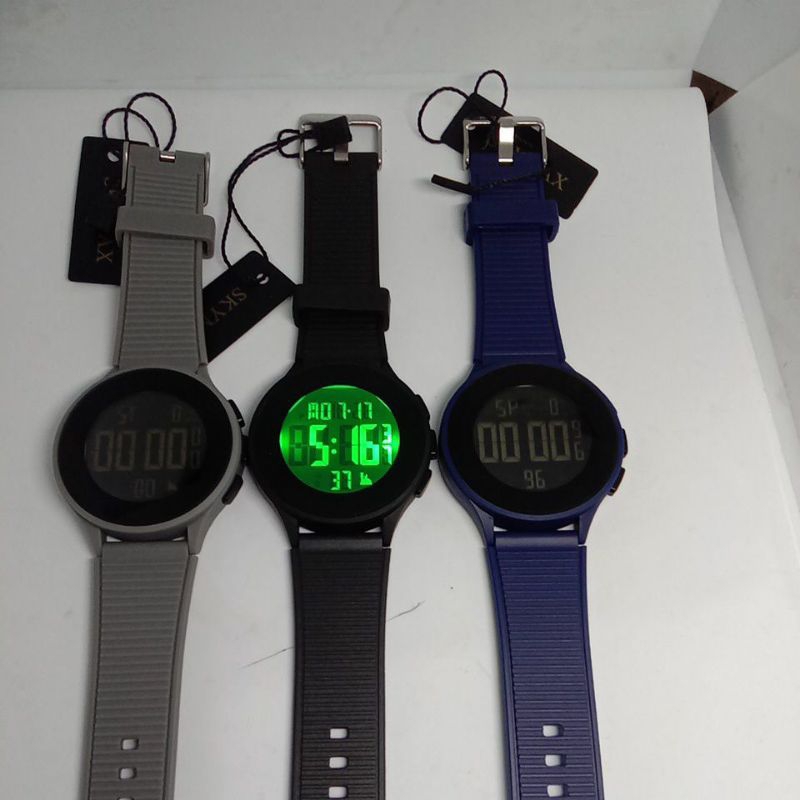 Jam Tangan SKYMAX (2218G) Persegi Pemakaian Wanita/Pria Tali karet warna (Abu-Abu/Hitam/Biru) Origin