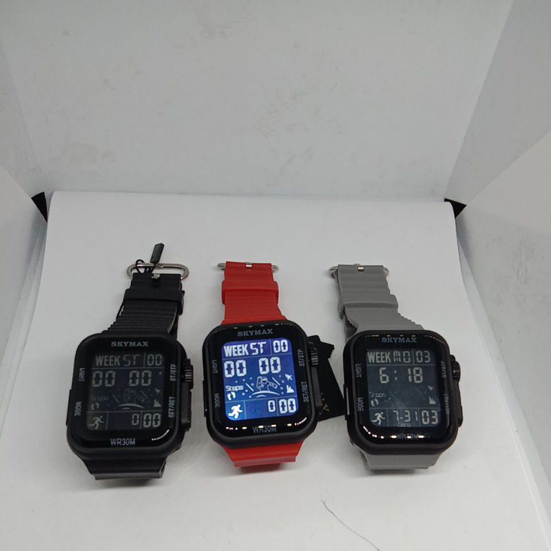 Jam Tangan SKYMAX (2301G) Persegi Pemakaian Wanita/Pria Tali karet warna (Hitam/Merah/Abu-abu) Origi