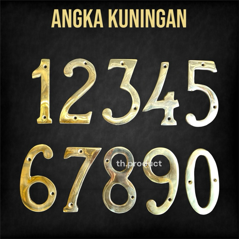 Angka Nomor Rumah Kuningan Tinggi 10 cm | Variasi Angka 0 - 9