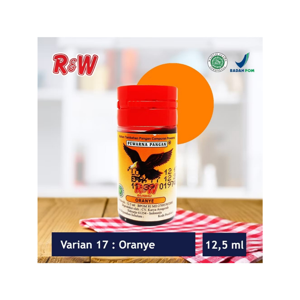 

Pewarna Makanan Rajawali R&W Cair Kecil Orange 1 Lusin