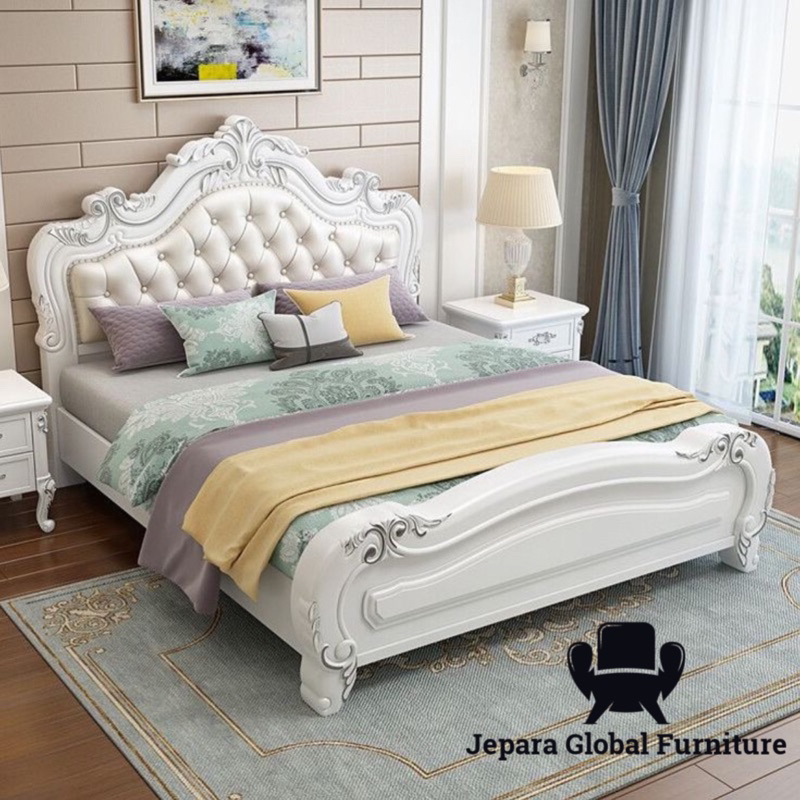 Dipan Tempat Tidur Ukir Bagong Duco White - Dipan Jati ukir - Dipan modern Duco - Dipan jati murah