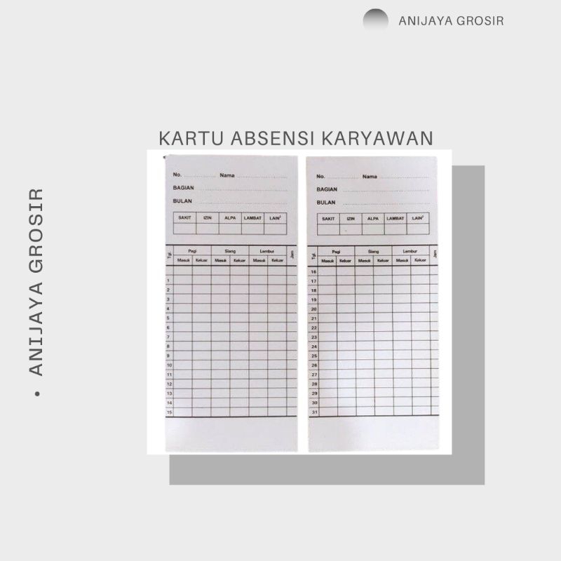 

KARTU ABSENSI KARYWAN 1PACK ISI 1OOPCS WARNA PUTIH