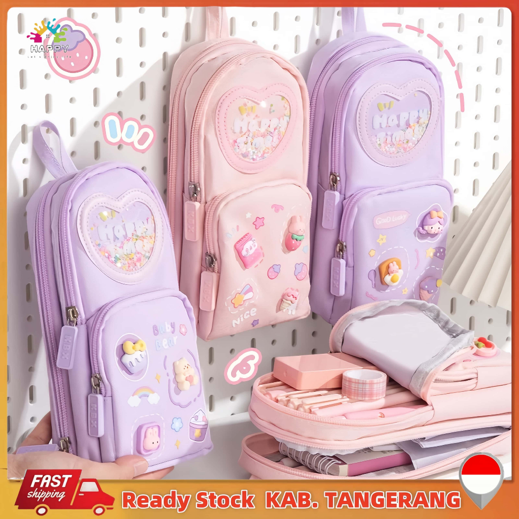 

【Gaya baru】Tempat pensil kotak 3D Anak perempuan Lucu Besar/ Kotak pensil kanvas 6 ruang/Kotak pensil anak /es krim