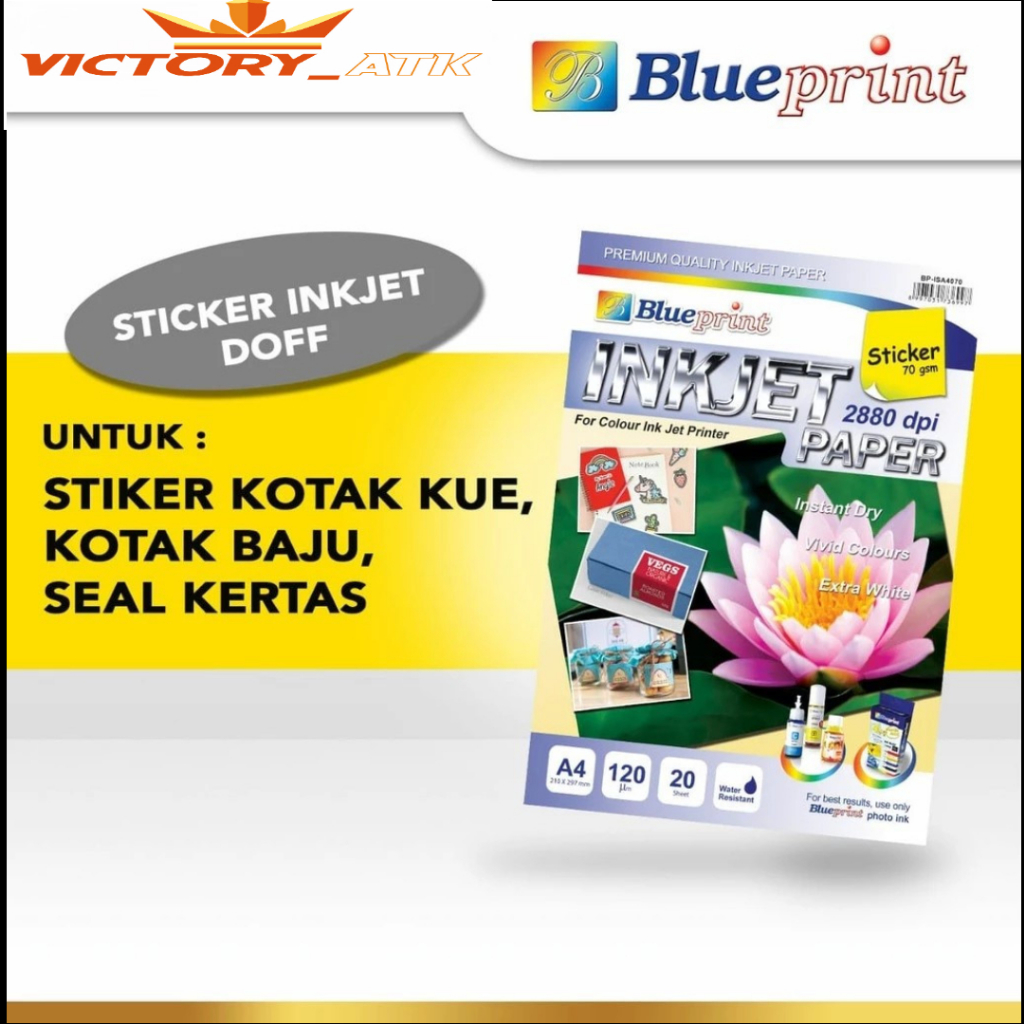 

Sticker Inkjet Paper A4 BLUEPRINT Kertas Stiker Inkjet 70 Gsm - 20 Lembar