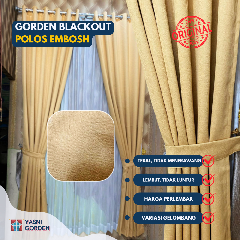 GORDEN JENDELA BLACKOUT PREMIUM WARNA GOLD 6 GELOMBANG BAHAN POLOS EMBOS TEBAL DAN LEMBUT