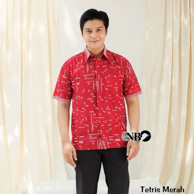 Kemeja Batik Pria Mewah Baju Katun Motif Hitam Panjang Cowok Casual Kerja Slimfit Ungu Kerah Kantor 