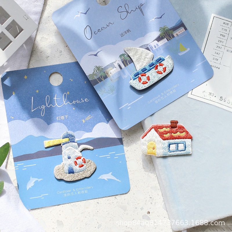 Bordir Patch Kapal Bordir Patch Hutan Patch Bordir Rumah Patch Bordir Menara Mercusuar Bordir Patch 