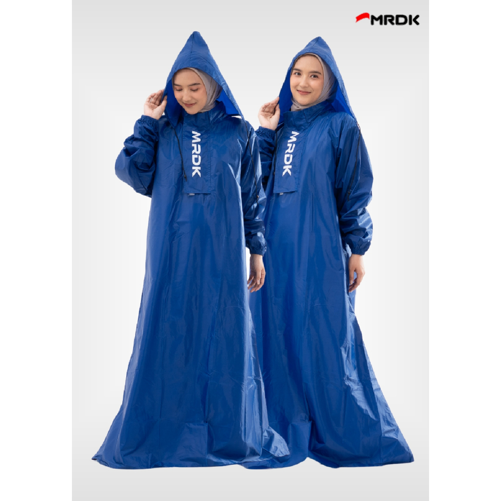 MRDK Jas Hujan Mantel Gamis Muslimah Hijab Rok Dewasa Syar'i Biru Zipper Series Fit To XXL