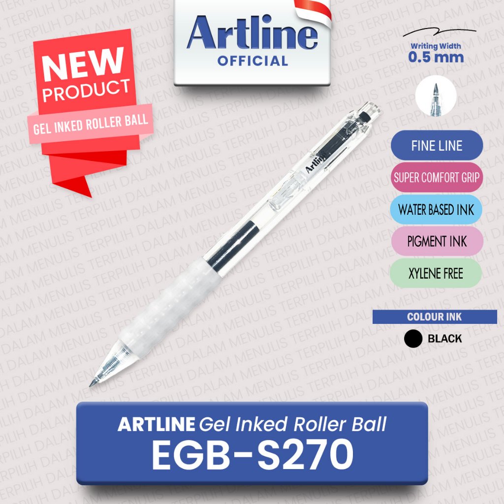

ARTLINE Gel Inked Roller Ball 0.5 mm EGB-S270 / Super Comfort Grip Retractable Pen with Elegant Body