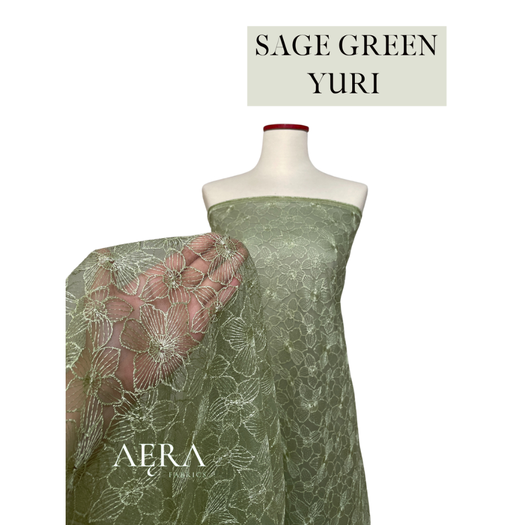 0,5 meter Kain Tile Etnik/ Tile Sapto/ Bahan Brokat Kebaya SAGE GREEN