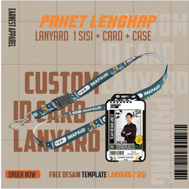 

[Paket Lengkap] Cetak ID Card + Tali Lanyard | Nametag Custom + Holder 1 sisi Free design