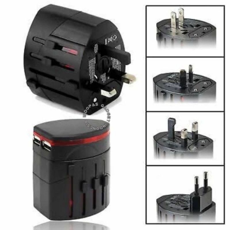 [ COD ] TERMURAH Travel Adaptor Multi Country Plus Charger 2 USB Multifungsi Untuk Semua Negara Inte