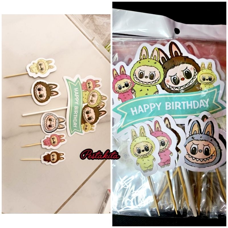 TOPPER KARAKTER LABUBU / TOPPER KUE ULTAH KARAKTER LABUBU / TOPPER CAKE LABUBU ISI 6 PCS