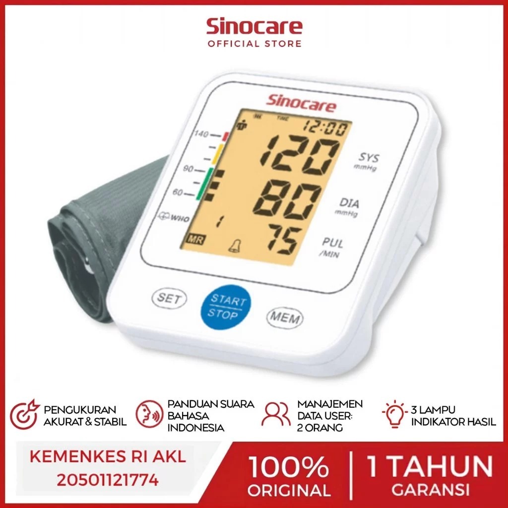 Alat Tensi Darah Digital Otomatis Sinocare BSX516 (Bahasa Indonesia) Tensi Digital Alat Cek Tensi Da