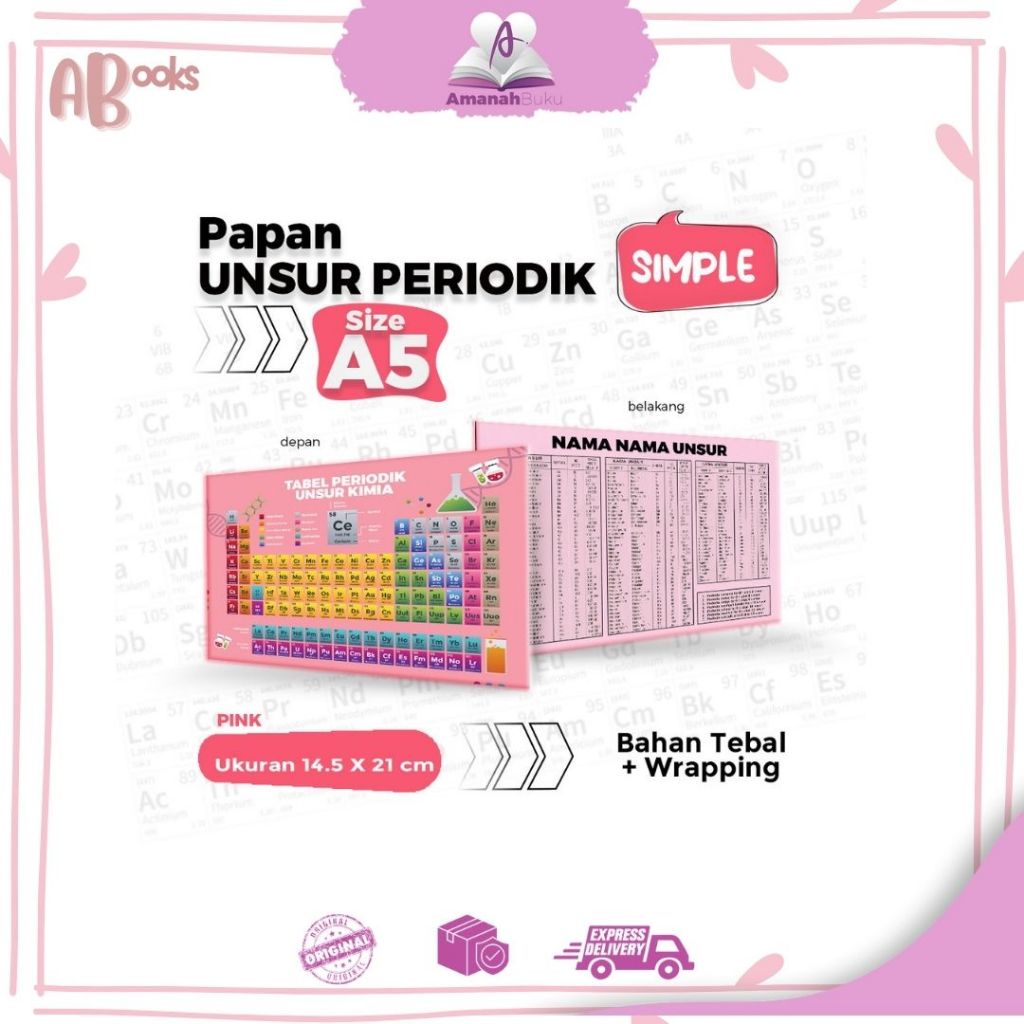 

AB//PAPAN TABEL PERIODIK UNSUR KIMIA PRAKTIS (Merah Jambu)