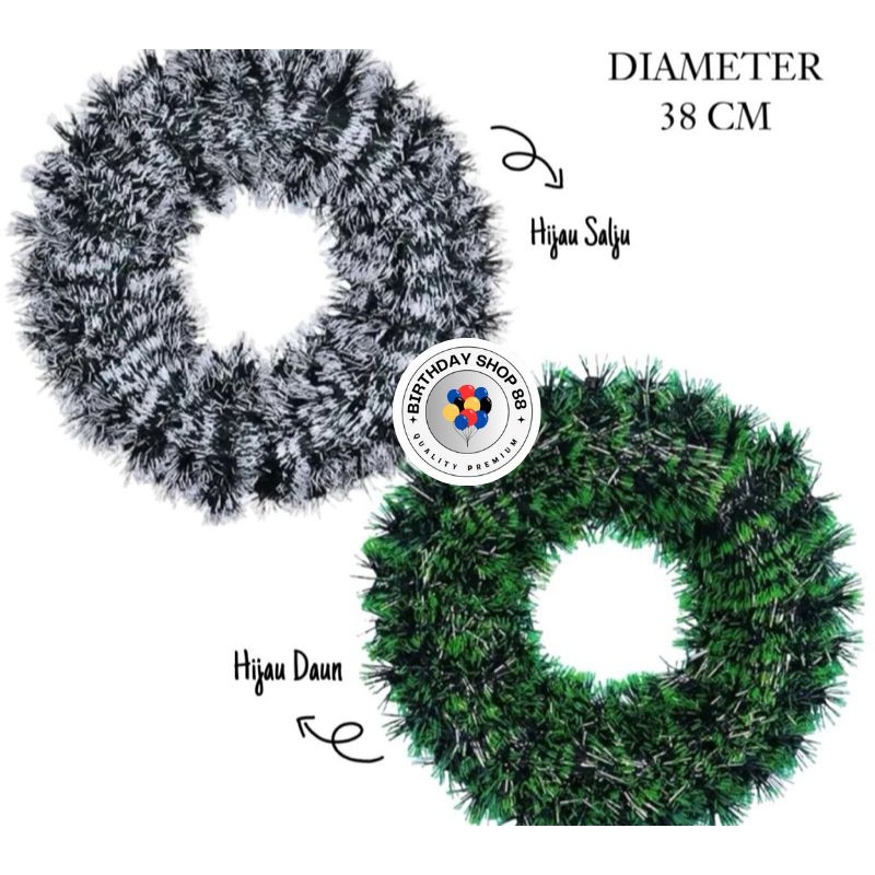 Krans Natal Hijau Salju & Hijau Daun sudah termasuk Pita / Krans Natal Xmas