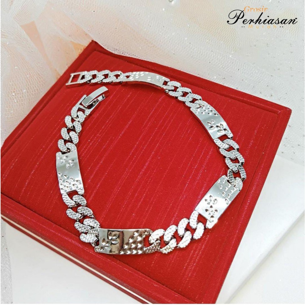 Gelang Rantai Plat Padi perak