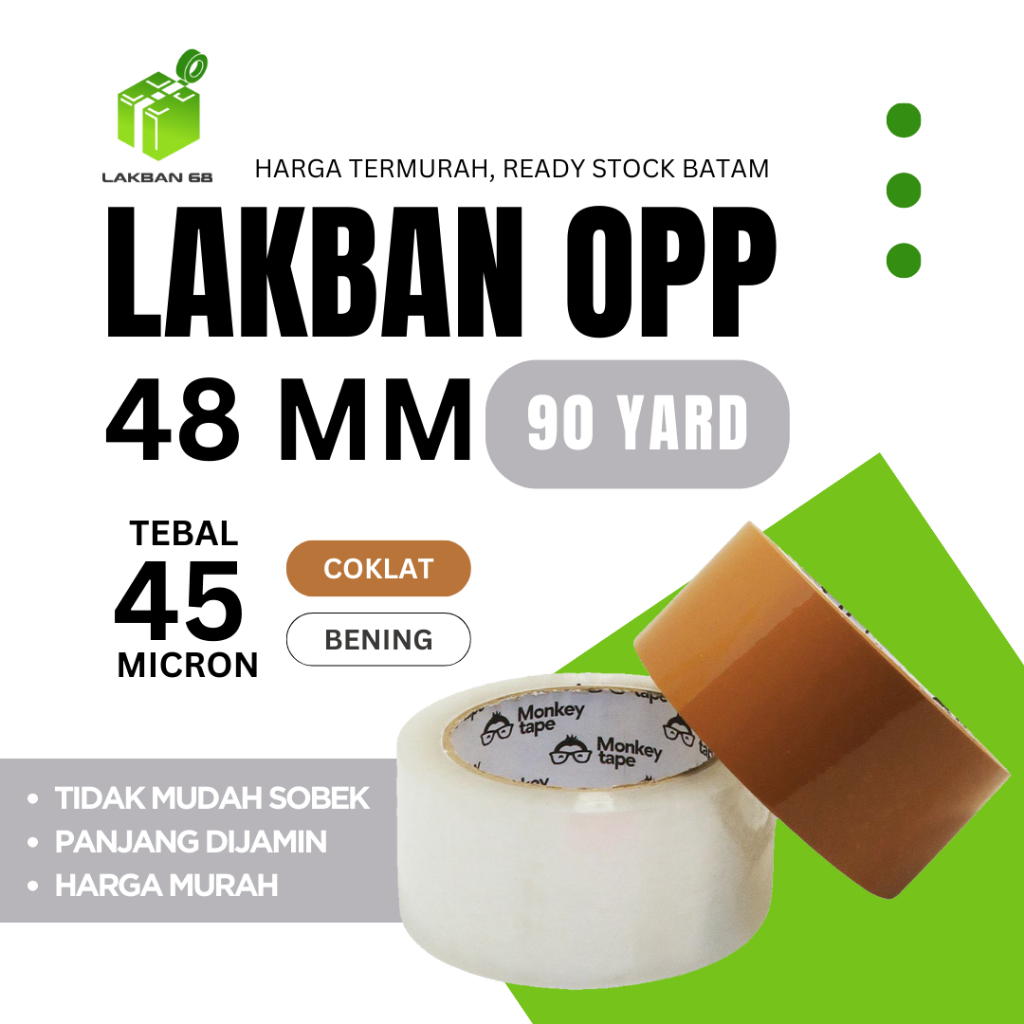 

READY BATAM - Lakban Isolasi Bening/Coklat OPP 48mm Kualitas Premium Tebal 45 Micron (FULL SIZE GUARANTEE) TERMURAH