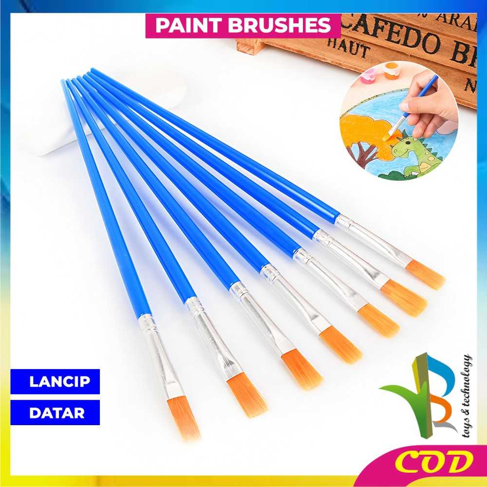 

RB-A98 Kuas Lukis Cat Air Paint Brush Nilon Ujung Pointed dan Flat / Kuas Kecil Lancip Datar Art Brush Cat Minyak Akrilik