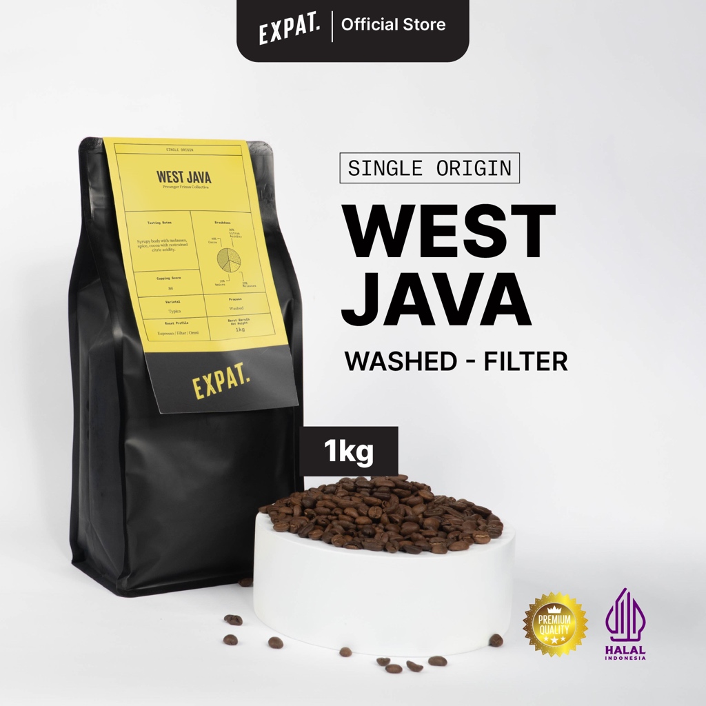 

Expat Roasters Specialty Coffee West Java Washed Single Origin Filter Roast Beans Biji dan bubuk kopi Arabika 1Kg Bag Arabica
