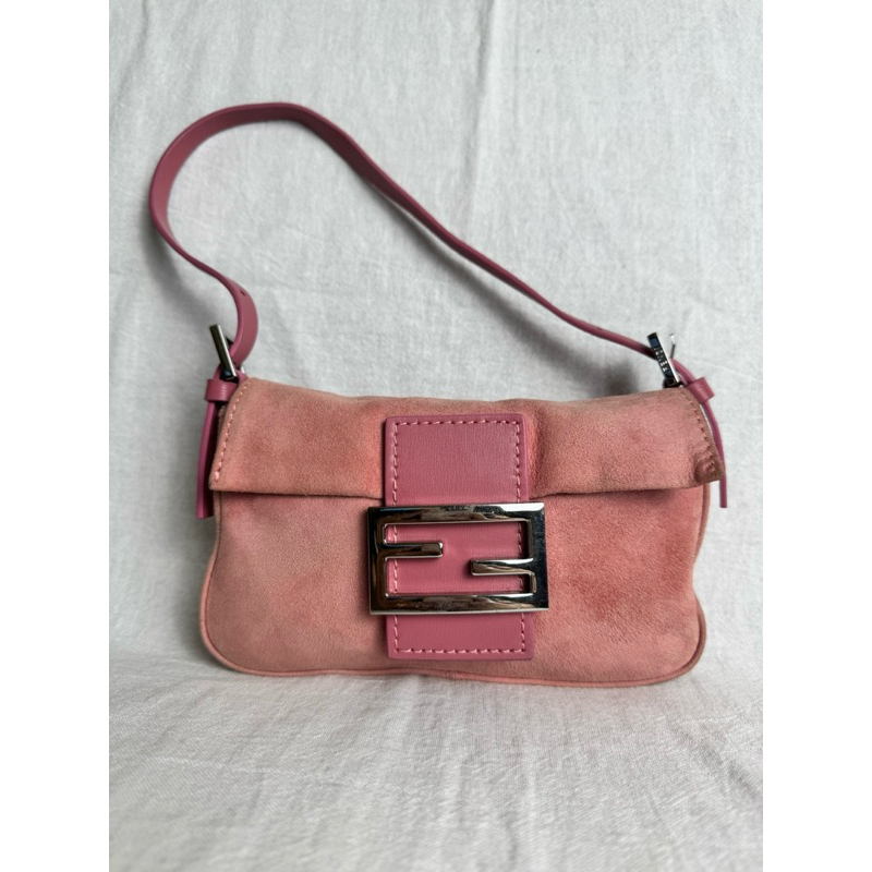 TAS FENDII* PINK SUEDE BAGUETTE SHOULDER BAG PRELOVED BRANDED