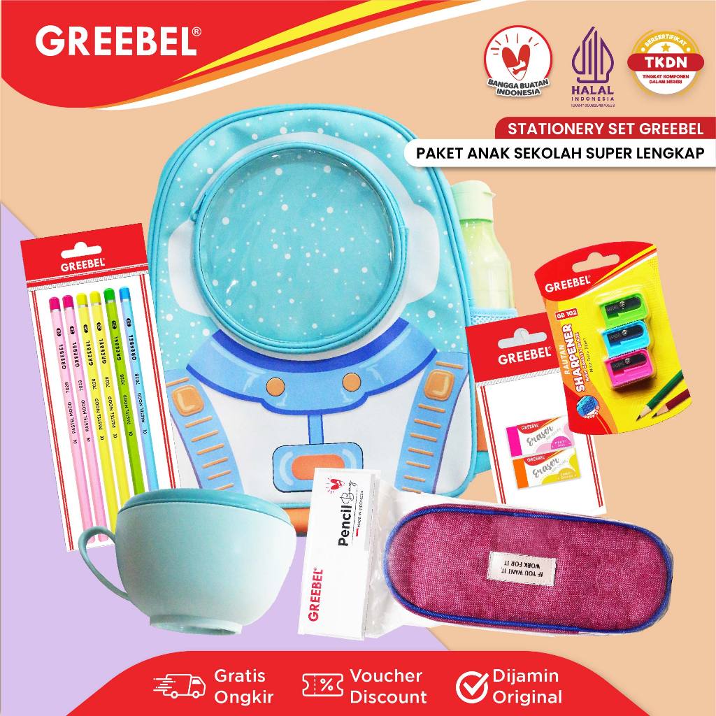 

GREEBEL Paket Sekolah Super Lengkap / Stationery set / Alat Tulis Tas Sekolah / Paket Belajar Sekolah / Pensil Penghapus Rautan / Kado Anak