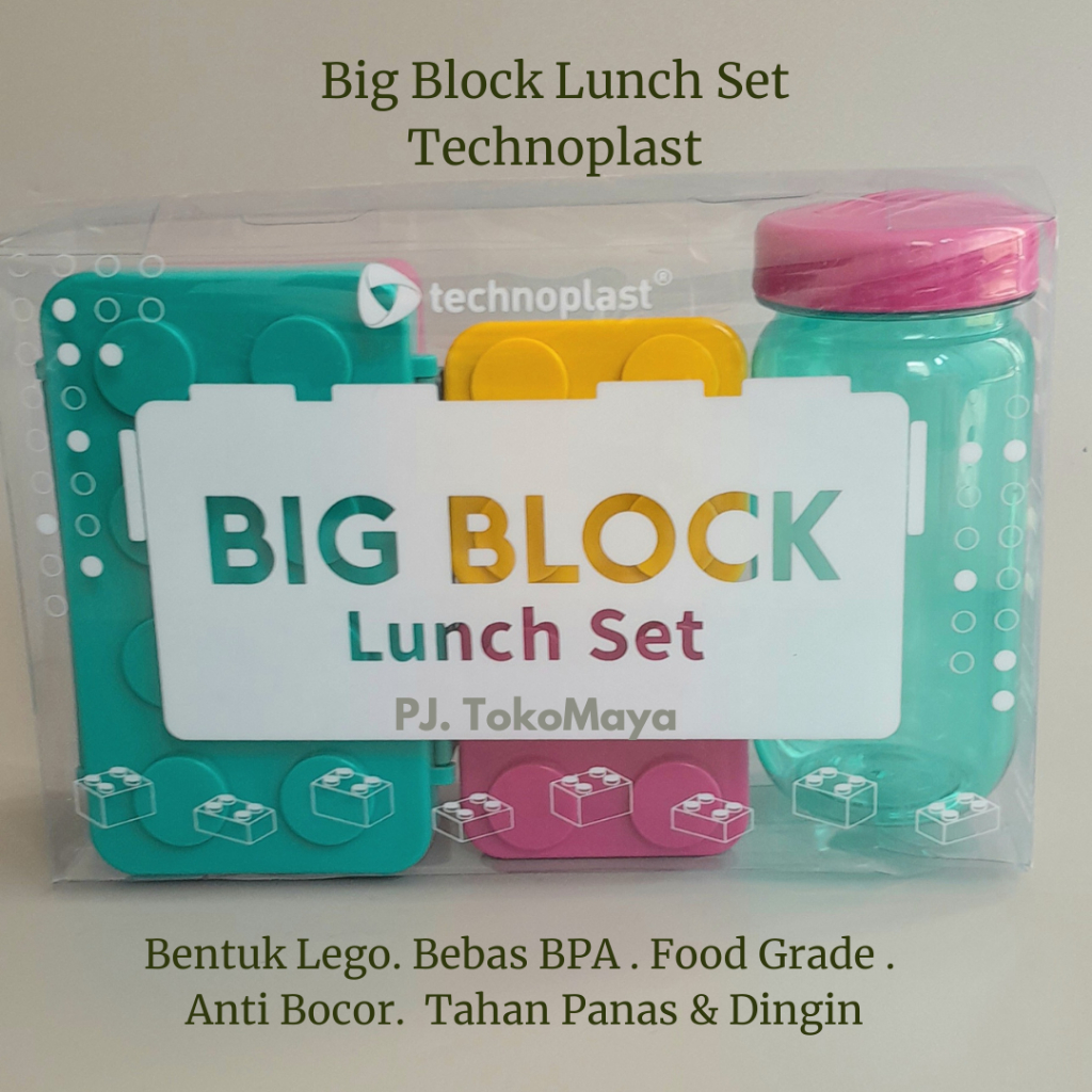 RB2 Tempat Makan Anak / Lunch Box Big Block Set Technoplast / Big Block Lego Lunch Box Set + Botol