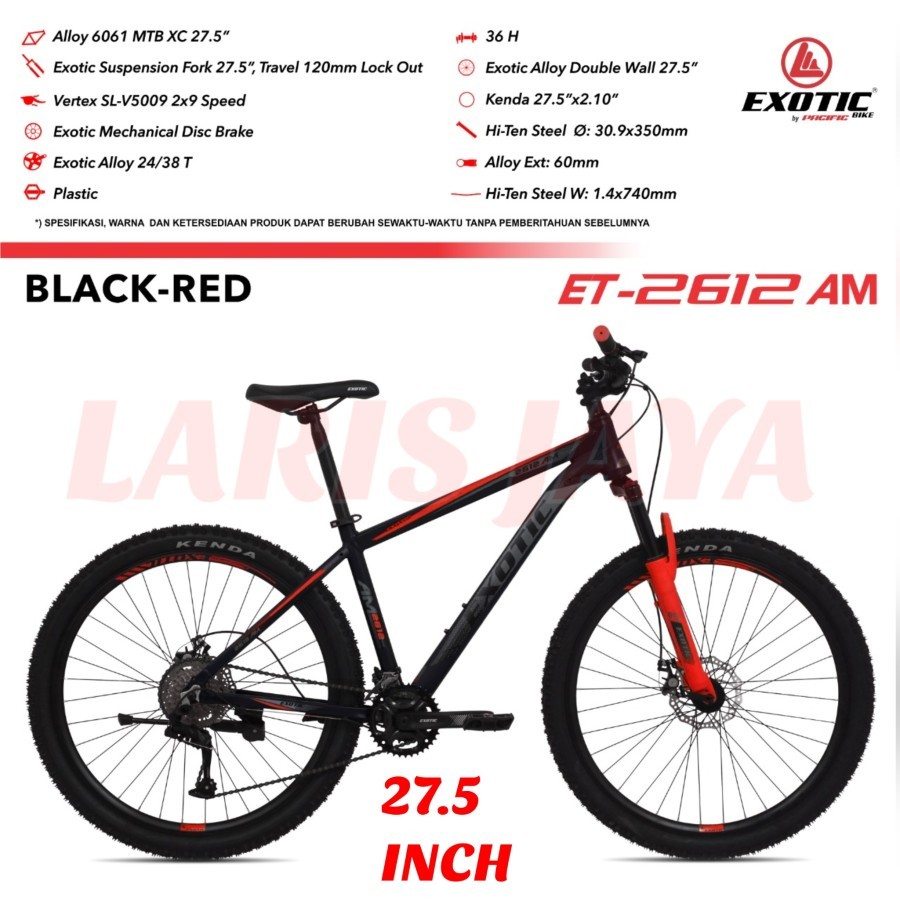 [ BONUS BRACKET BOTOL MINUM ] SEPEDA GUNUNG EXOTIC 2612 AM SEPEDA MTB 27,5 EXOTIC 9 SPEED FRAME ALLO