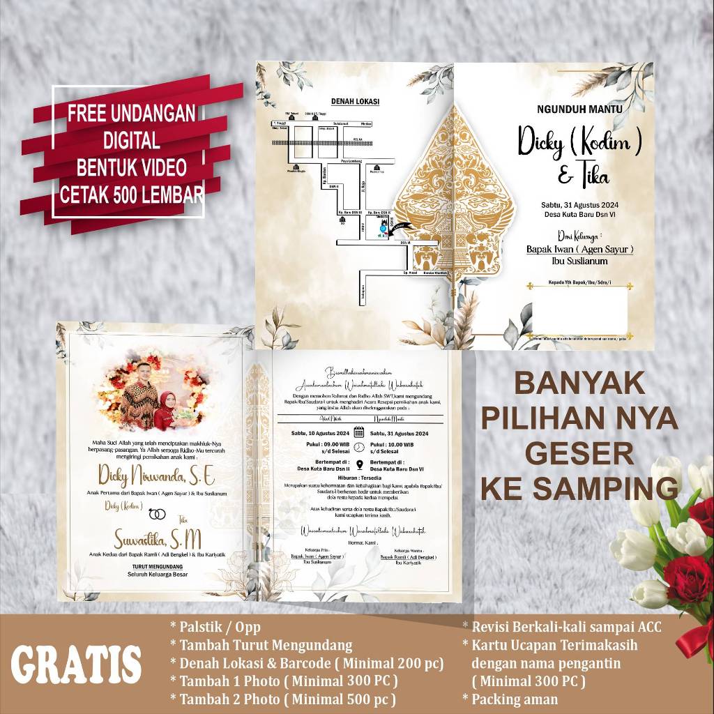 Undangan Pernikahan Jawa Bisa Pakai Photo Kertas BC 150 Gr