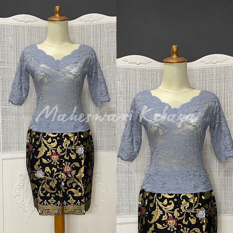 Kebaya Bali Set Sabrina Pendek Silver Rok Pendek