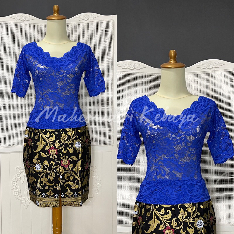 Kebaya Bali Set Sabrina Biru Elektrik Rok Pendek