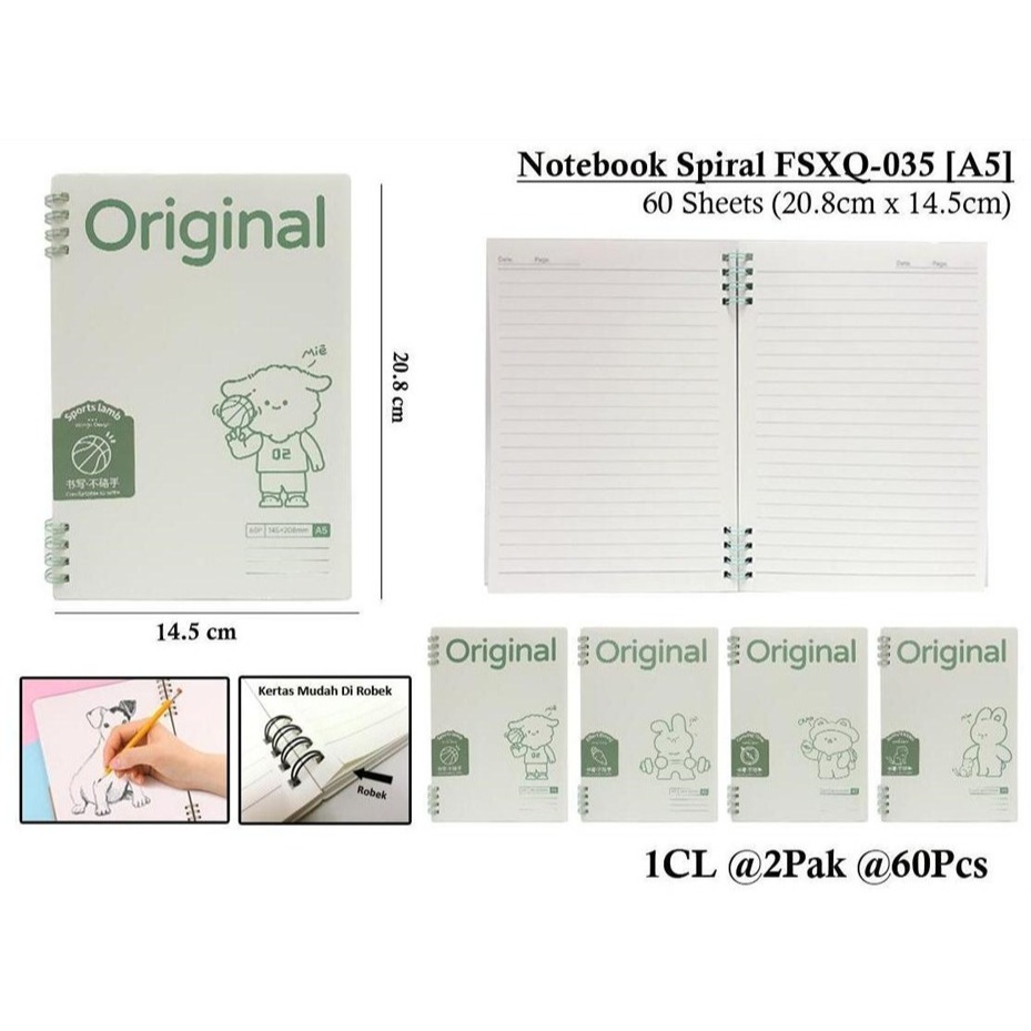 

WENGU NOTEBOOK SPIRAL RING ORIGINAL - BUKU CATATAN SPIRAL 60 LEMBAR Fsxq-035 A5 B5