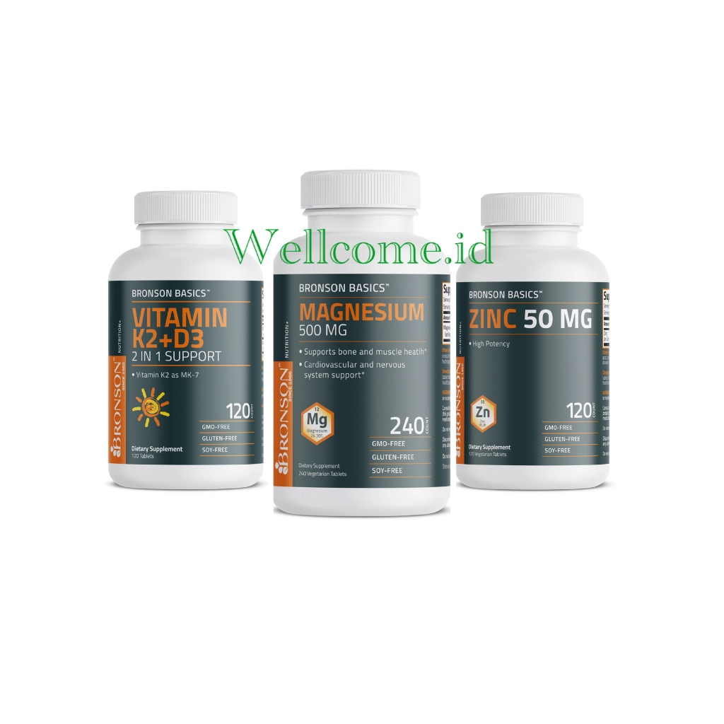 BRONSON BASIC VITAMIN K2 90 mcg + D3 5000 IU, ZINC 50 mg, MAGNESIUM 500 mg QUATRO FORMULA