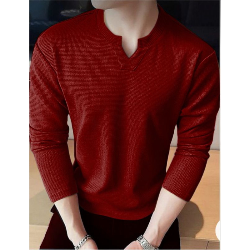 Kaos Pria Waffle Uniqlo Vneck Polos Panjang